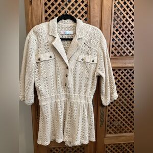 Free People Cream Crochet Jumpsuit Romper
